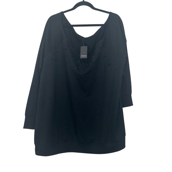 Torrid Womens Black Off-The-Shoulder Embroidered Sweatshirt SZ 3X 22-24 Pullover - Picture 8 of 13